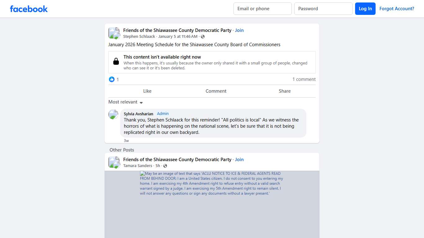 Friends of the Shiawassee County Democratic Party January 2026 Meeting Schedule for the Shiawassee County Board of Commissioners Facebook
